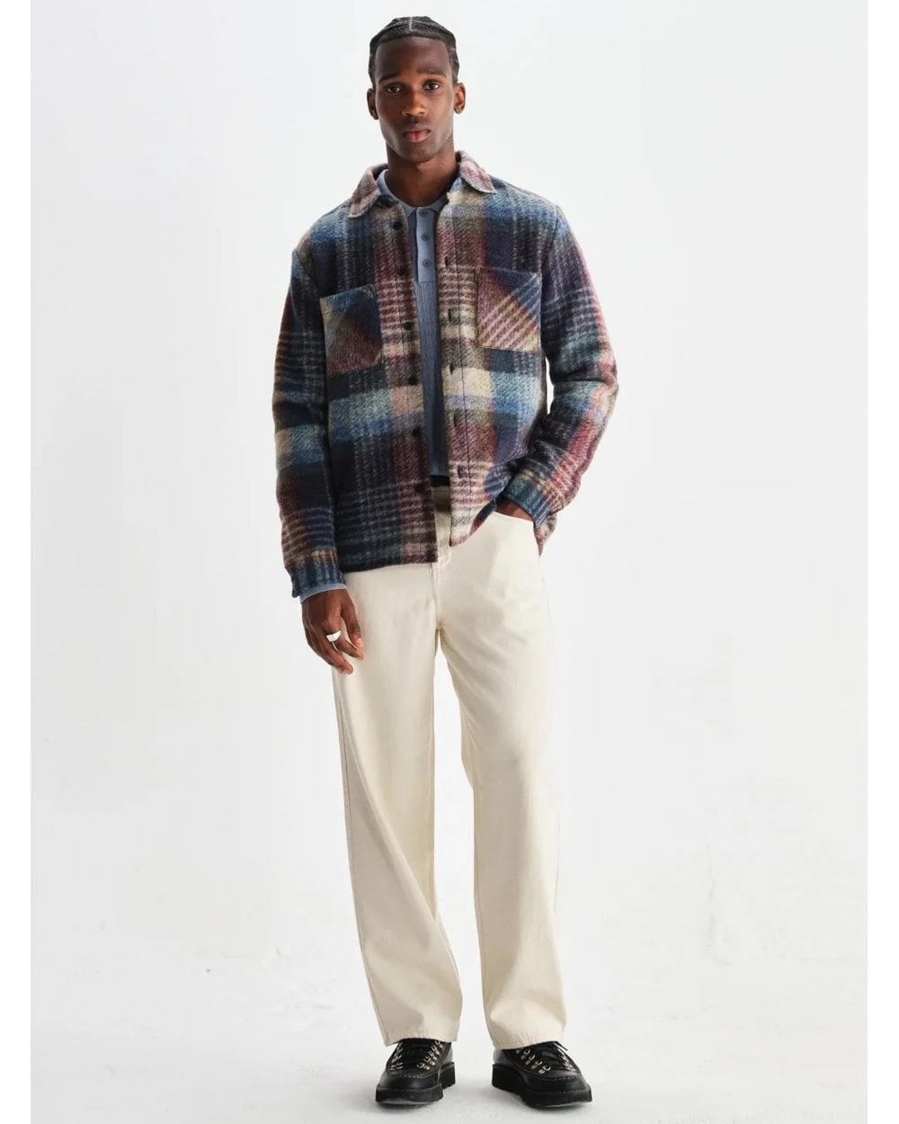 Wax London Mens Whiting Wool Blend Overshirt Blue/Multi 4 Wax London Mens Whiting Wool Blend Overshirt Blue/Multi - Image 4