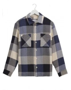 Wax London Mens Whitting Block Check Shirt Ecru/Navy