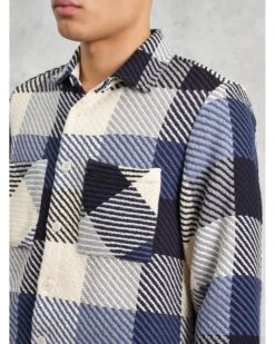 Wax London Mens Whitting Block Check Shirt Ecru/Navy -Repertoire Fashion Store wax london mens whitting block check shirt ecru navy p46226 308528 image