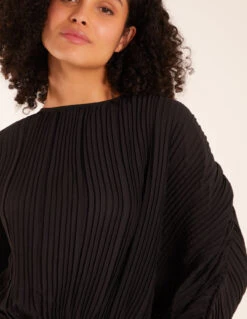 Long Sleeve Pleated Top(Black Long Sleeve Pleated Top 1) -Repertoire Fashion Store wf4958 black9858