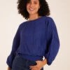 Long Sleeve Pleated Top(Navy Long Sleeve Pleated Top 1) -Repertoire Fashion Store wf4958 blue9717