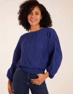 Long Sleeve Pleated Top(Navy Long Sleeve Pleated Top 1)