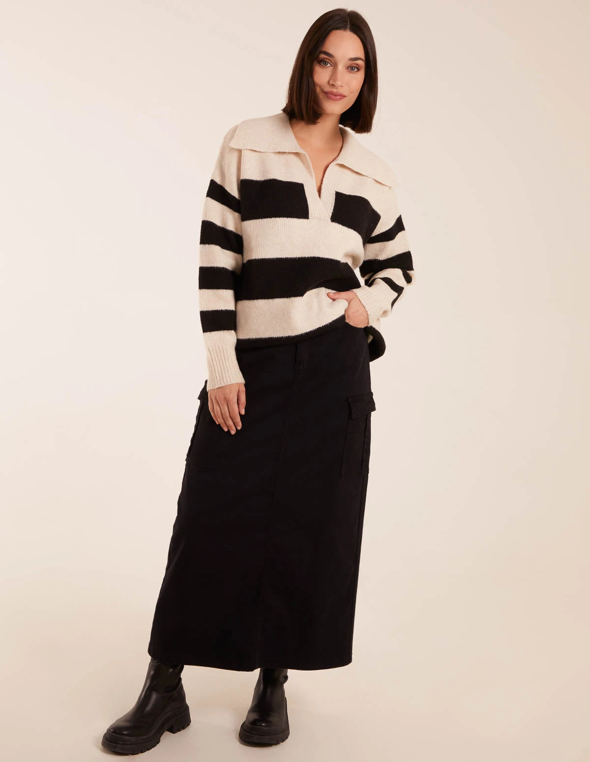 Collar Wide Stripe Jumper(Stone Collar Wide Stripe Jumper) 3 Collar Wide Stripe Jumper(Stone Collar Wide Stripe Jumper) - Image 3
