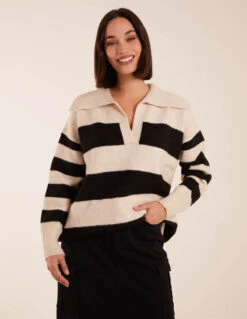Collar Wide Stripe Jumper(Stone Collar Wide Stripe Jumper)