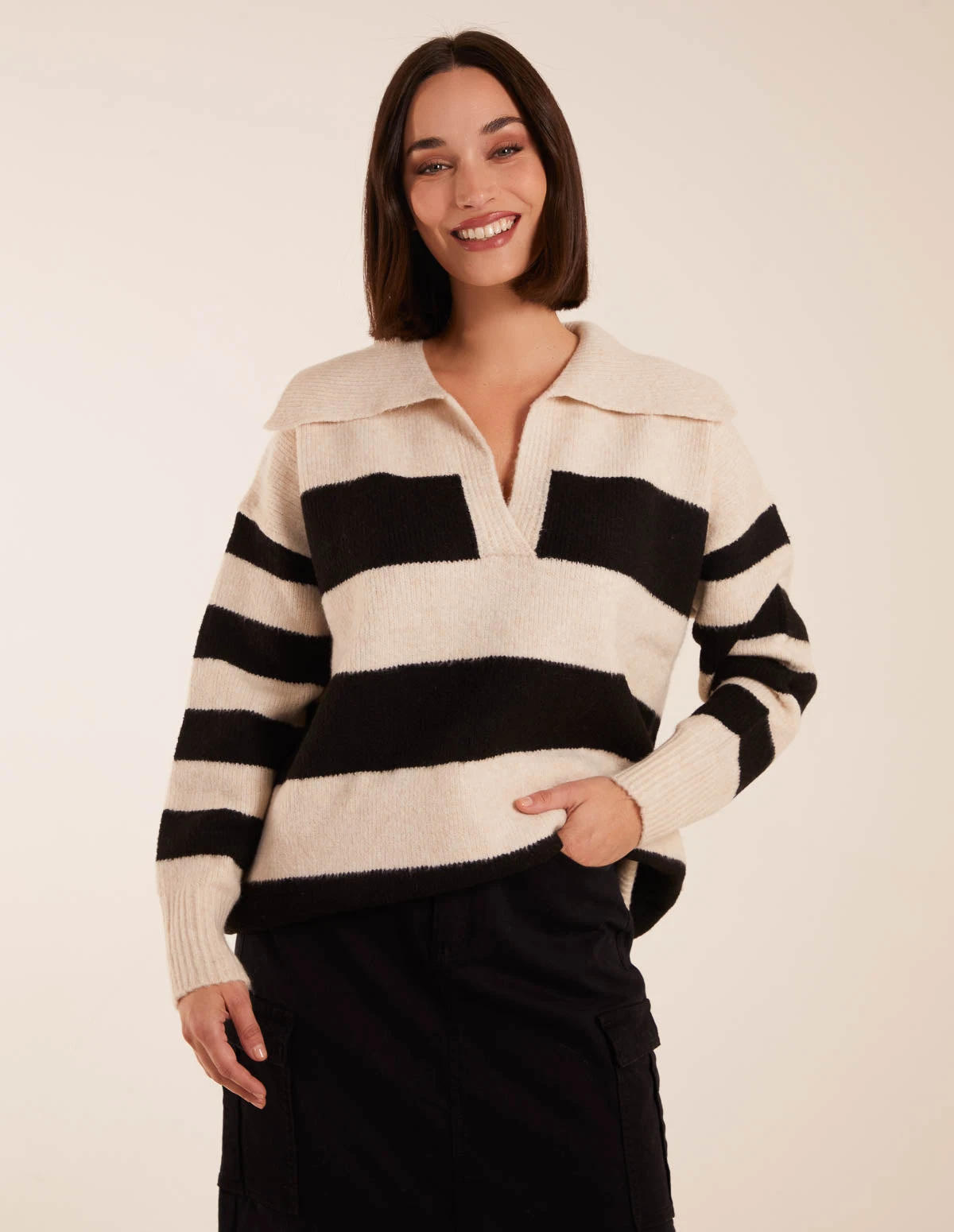 Collar Wide Stripe Jumper(Stone Collar Wide Stripe Jumper) 1 Collar Wide Stripe Jumper(Stone Collar Wide Stripe Jumper)