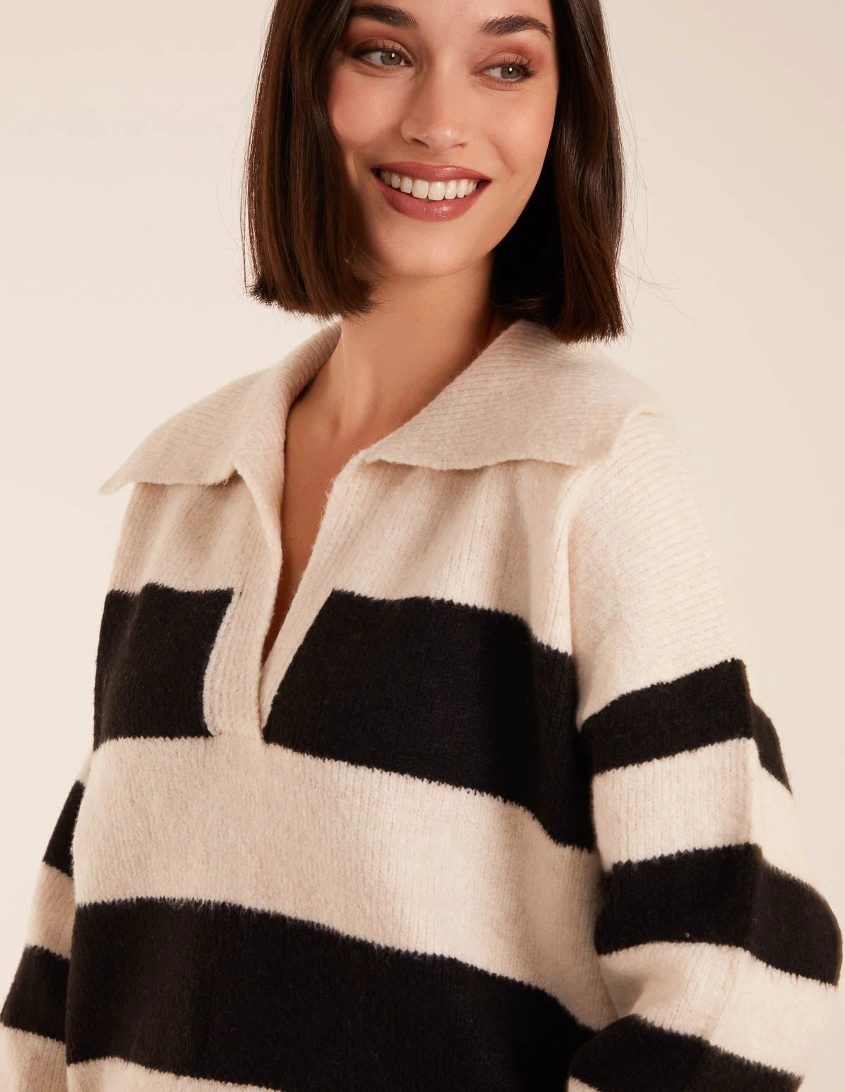 Collar Wide Stripe Jumper(Stone Collar Wide Stripe Jumper) 2 Collar Wide Stripe Jumper(Stone Collar Wide Stripe Jumper) - Image 2