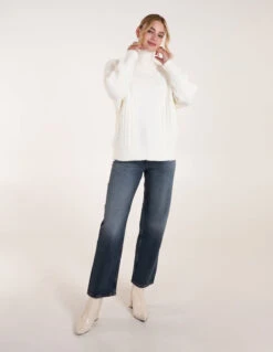 High Neck Cable Knit Jumper(Ivory High Neck Cable Knit Jumper) -Repertoire Fashion Store wf5034 ivory 71775