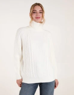 High Neck Cable Knit Jumper(Ivory High Neck Cable Knit Jumper)