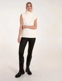 Roll Neck Cable Knit Vest(Roll Neck Cable Knit Vest) -Repertoire Fashion Store wf5075 ivory 71607