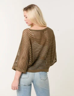 Round Neck Net Top(Khaki Round Neck Net Top) -Repertoire Fashion Store wf5162 khaki 54589