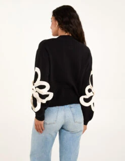 Frill Flower Knit Jumper(Frill Flower Knit Jumper) -Repertoire Fashion Store wf5298 black 11782