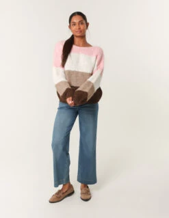 Multi Stripe Knit Jumper(Pink Multi Stripe Knit Jumper) -Repertoire Fashion Store wf5343 pink 5498 121