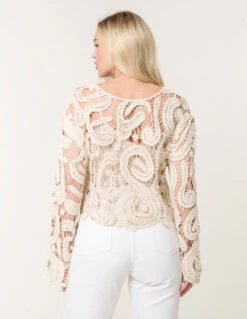 Sequins Crochet Top(Sequins Crochet Top) -Repertoire Fashion Store wf5465 stone 54219