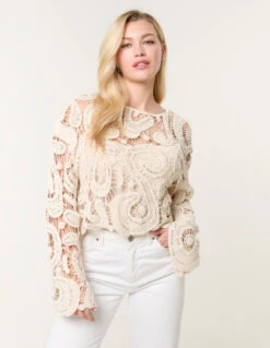 Sequins Crochet Top(Sequins Crochet Top) -Repertoire Fashion Store wf5465 stone 54237