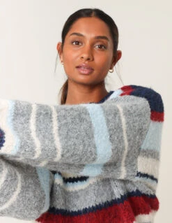 Colourful Block Horizontal Stripes Jumper(Navy Colourful Block Colour Horizontal Stripes Jumper) -Repertoire Fashion Store wf5558 navy 5312 109