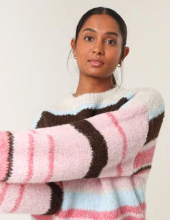 Colourful Block Horizontal Stripes Jumper(Pink Colourful Block Horizontal Stripes Jumper)