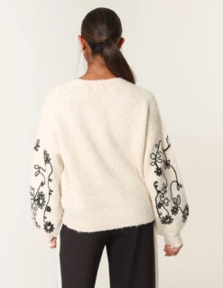 Floral Embroidery Jumper(Beige Floral Embroidery Jumper) -Repertoire Fashion Store wf5562 stone 5205 100