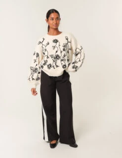 Floral Embroidery Jumper(Beige Floral Embroidery Jumper) -Repertoire Fashion Store wf5562 stone 5225 101